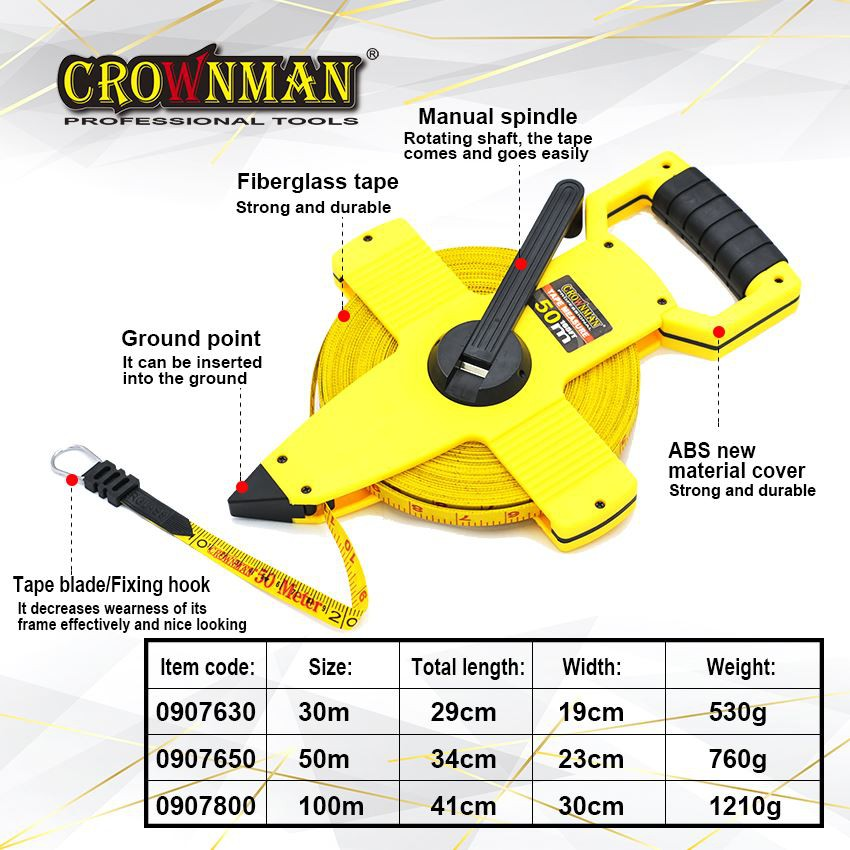 Cinta métrica de fibra de vidrio de color amarillo y negro (7)